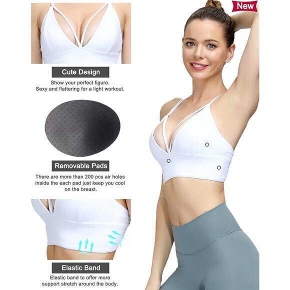 Women's White Strappy Bralettes Pull-on Sports Bra Rave Top Festival Outfits - Picture 5 of 9